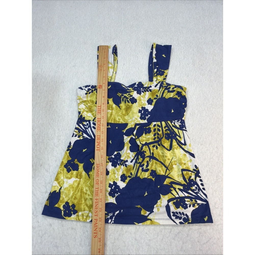 Y2K Ann Taylor Cotton Blue, Yellow & White Floral Abstract Scoop Neck Tank, S - Picture 4 of 14
